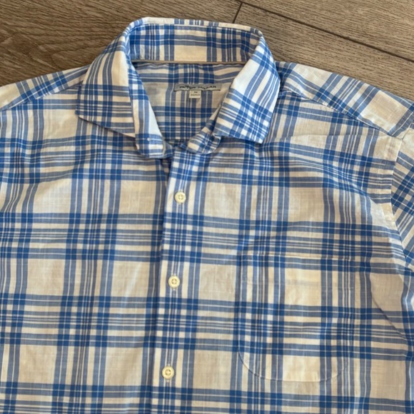 Peter Millar Button Down Shirt Mens Medium Blue Plaid Long Sleeve Stretch Preppy - Picture 2 of 8
